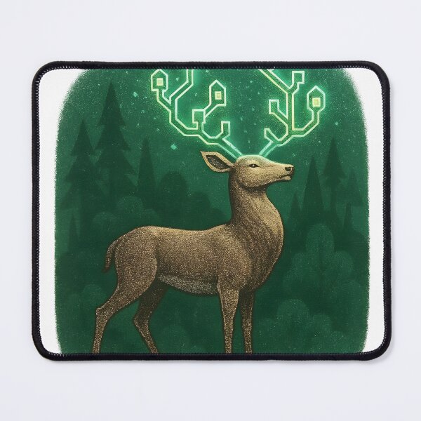 Item preview, Golden deer with glowing blockchain antlers in futuristic digital forest background designed and sold by Creative88Art.