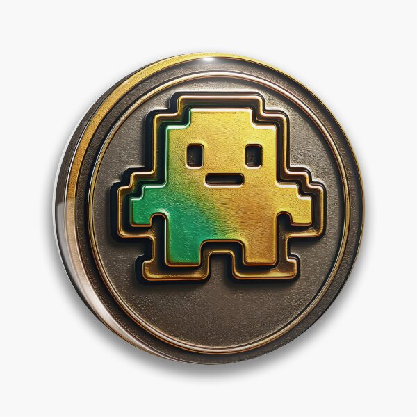 Item preview, 3D Gold Bitcoin Pixel Art Pin Badge on Dark Textured Metal Background designed and sold by Creative88Art.
