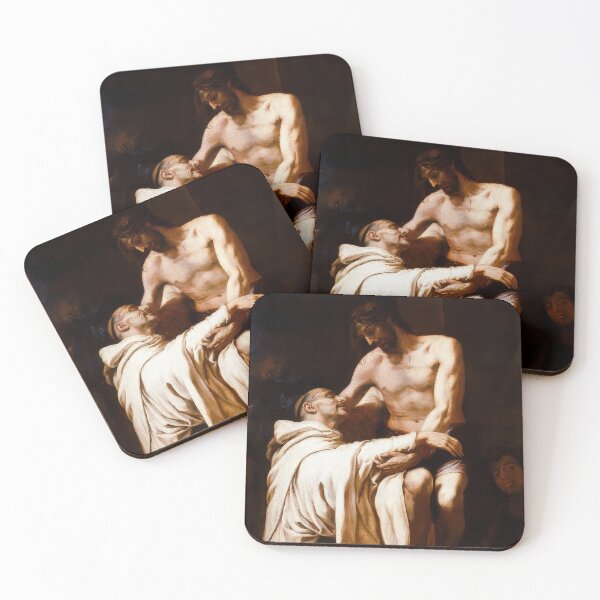 Item preview, Christ Embracing St Bernard Baroque Fine Art Print designed and sold by TheSoulOfArt.