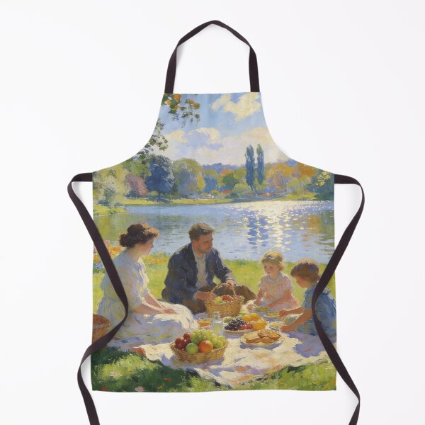 Item preview, Beautiful Lake Picnic Scene, Impressionist Landscape with Flowers and Mountains designed and sold by BlareBlare.