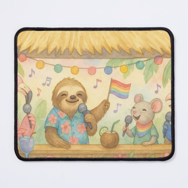 Item preview, Karaoke party on the beach with a sloth and a flamingo designed and sold by Mauswohn.