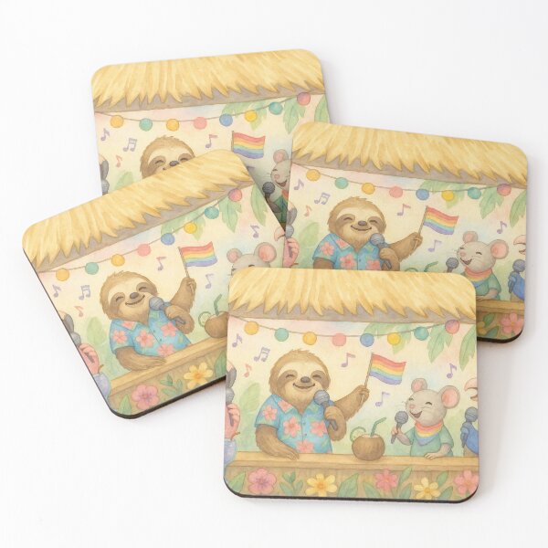 Item preview, Karaoke party on the beach with a sloth and a flamingo designed and sold by Mauswohn.