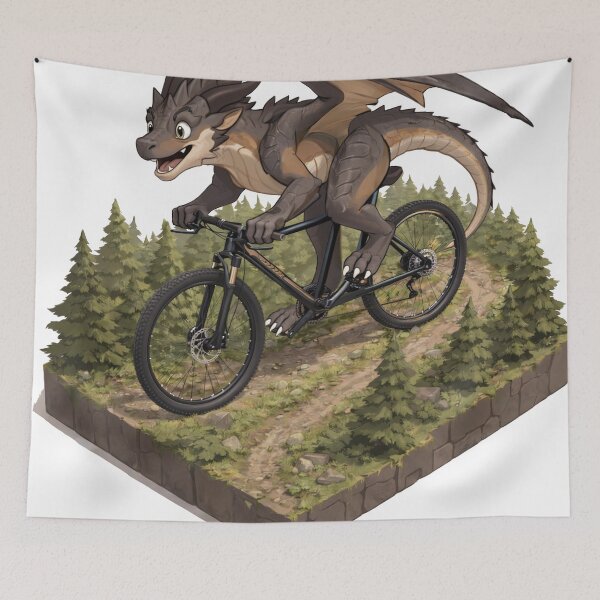 Item preview, Mountain Bike Dragon – MTB dragon on a bicycle in the forest designed and sold by TunikaSVEN93.