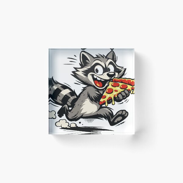 Item preview, A chaotic raccoon stealing pizza creates a humorous meme-style situation. The dynamic pose and expressive face make the design visually engaging designed and sold by Dejbar.