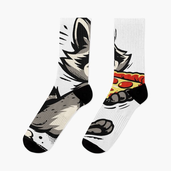 Item preview, A chaotic raccoon stealing pizza creates a humorous meme-style situation. The dynamic pose and expressive face make the design visually engaging designed and sold by Dejbar.