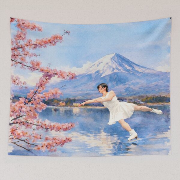 Item preview, Tokyo Figure Skating Art Print – Mount Fuji Sakura Wall Art, Japan Cityscape Poster designed and sold by origin-arthouse.