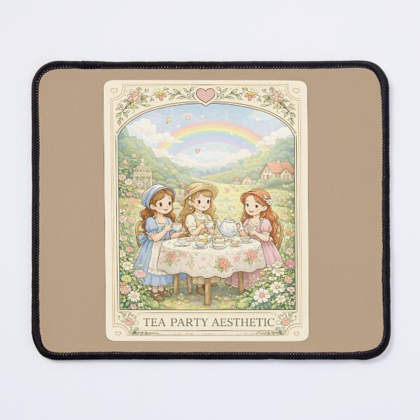 Item preview, Whimsical Tea Party with Girls Drinking Tea in Flower Garden under Rainbow Illustration designed and sold by Teenidesign .
