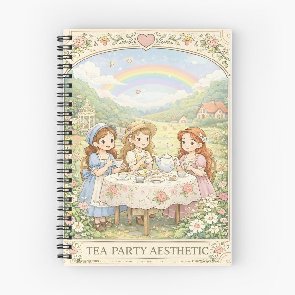 Item preview, Whimsical Tea Party with Girls Drinking Tea in Flower Garden under Rainbow Illustration designed and sold by Teenidesign .