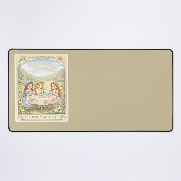 Item preview, Whimsical Tea Party with Girls Drinking Tea in Flower Garden under Rainbow Illustration designed and sold by Teenidesign .