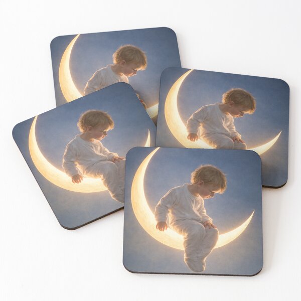 Item preview, Vintage Dreamy Illustration Sleeping Child on Crescent Moon for Nursery Decor designed and sold by RickE.