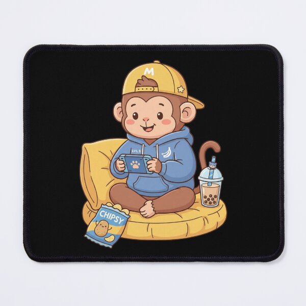 Item preview, Cute Gamer Monkey Playing Video Games Kawaii Monkey in Blue Hoodie with Boba Tea and Chips designed and sold by seven things shop.