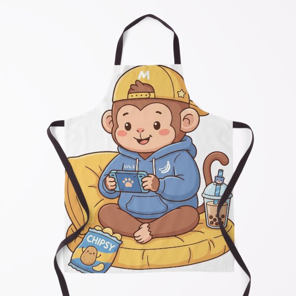 Item preview, Cute Gamer Monkey Playing Video Games Kawaii Monkey in Blue Hoodie with Boba Tea and Chips designed and sold by seven things shop.