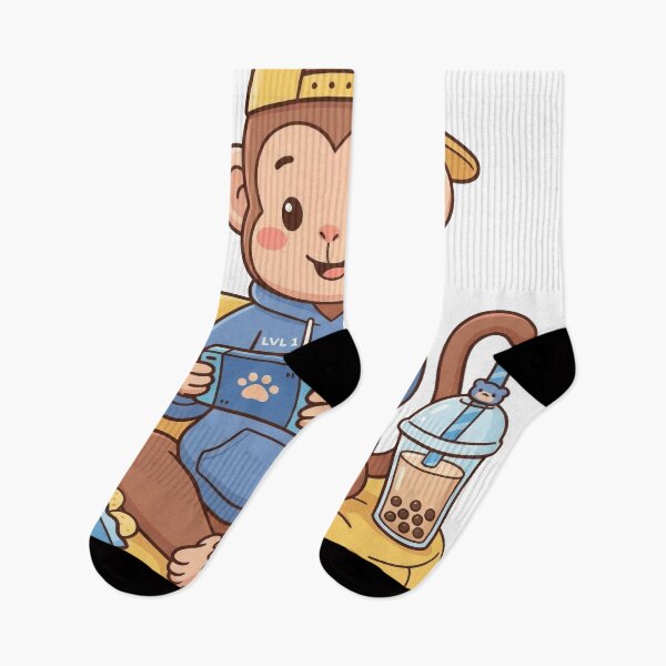 Item preview, Cute Gamer Monkey Playing Video Games Kawaii Monkey in Blue Hoodie with Boba Tea and Chips designed and sold by seven things shop.
