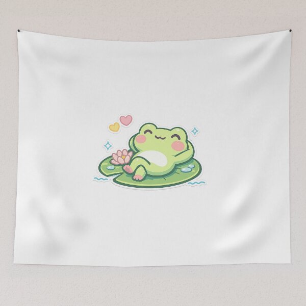 Item preview, Cute Relaxing Frog on Lily Pad – Kawaii Frog Cartoon Sticker | Pastel Cute Animal Design designed and sold by ArtWaveStudio8.