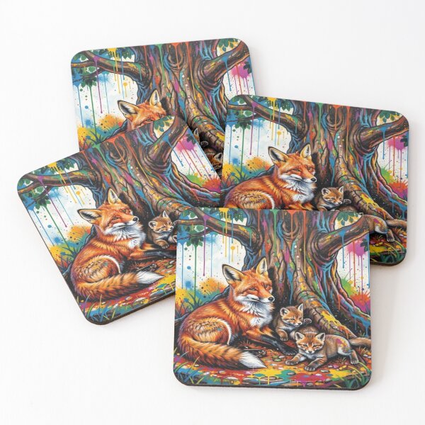 Item preview, Fox Family under the Magic Tree – Colorful Nature Art in 4D Flow designed and sold by FotoworldEdel.