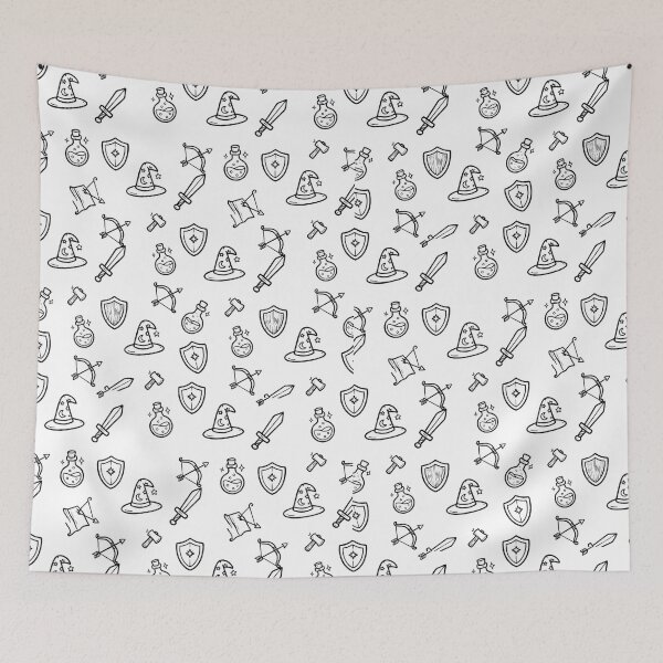 Item preview, Hand-drawn Magic Quest Items Pattern, Medieval Adventure Doodles, Wizard and Warrior Gear Seamless Design designed and sold by seven things shop.
