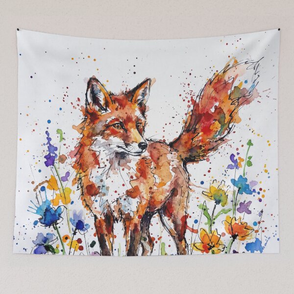 Item preview, Fox in Wildflowers – Abstract Ink & Watercolour Art designed and sold by Printpix.