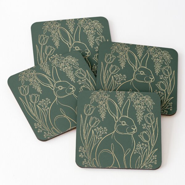 Item preview, Gold Botanical Bunny Wall Art | Easter Line Art Print | Forest Green & Gold Home Decor designed and sold by avsroding.