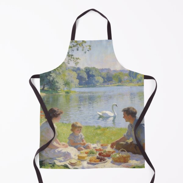 Artikelvorschau, Impressionist Picnic by the Lake Painting, Floral Landscape with Swans Wall Art entworfen und verkauft von BlareBlare.