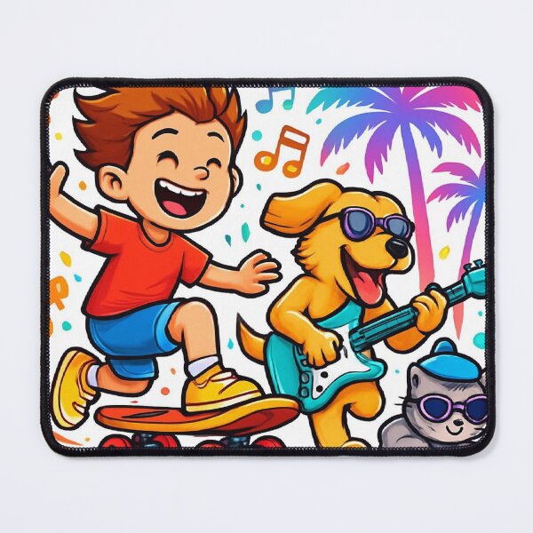 Item preview, Skateboard Boy with Guitar Dog and DJ Cat – Funny Music Crew T-Shirt Design designed and sold by Mitaudesign.