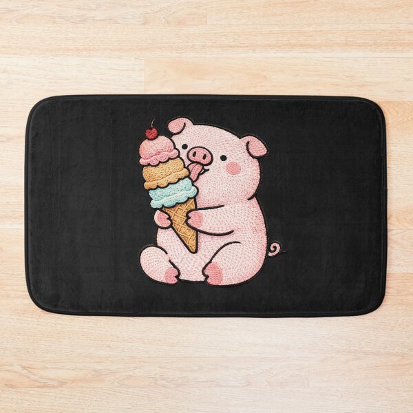Item preview, Cute Kawaii Pig Eating Ice Cream – Chubby Embroidered Pig Summer Dessert Aesthetic Cartoon Design designed and sold by ColorSplash123.