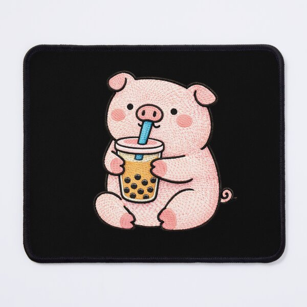 Item preview, Cute Kawaii Pig Drinking Bubble Tea – Chubby Embroidered Pig Boba Lover Cafe Aesthetic Design designed and sold by ColorSplash123.