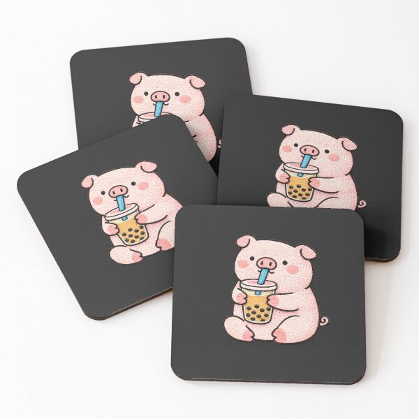 Item preview, Cute Kawaii Pig Drinking Bubble Tea – Chubby Embroidered Pig Boba Lover Cafe Aesthetic Design designed and sold by ColorSplash123.