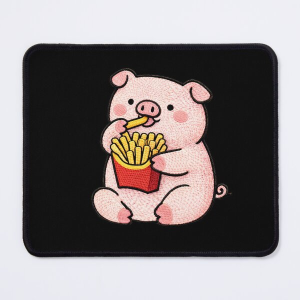 Item preview, Cute Kawaii Pig Eating French Fries – Chubby Embroidered Pig Fast Food Lover Cartoon Design designed and sold by ColorSplash123.