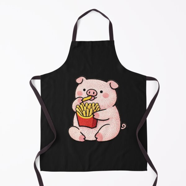 Item preview, Cute Kawaii Pig Eating French Fries – Chubby Embroidered Pig Fast Food Lover Cartoon Design designed and sold by ColorSplash123.