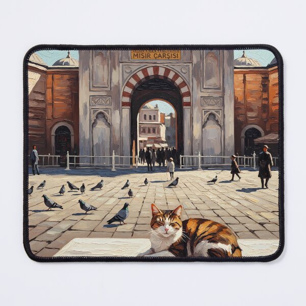 Item preview, Istanbul Spice Bazaar Entrance & Cat - Oil Painting Art designed and sold by Ascend777.