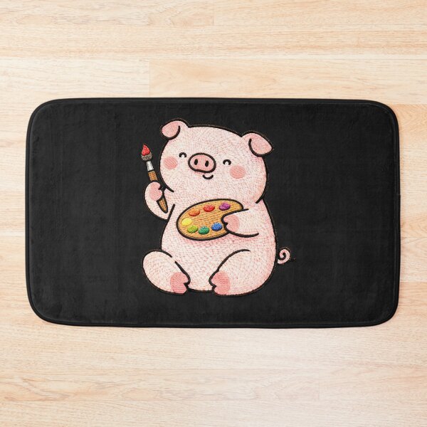 Item preview, Cute Kawaii Artist Pig Painting – Chubby Embroidered Pig Creative Hobby Cartoon Design designed and sold by ColorSplash123.