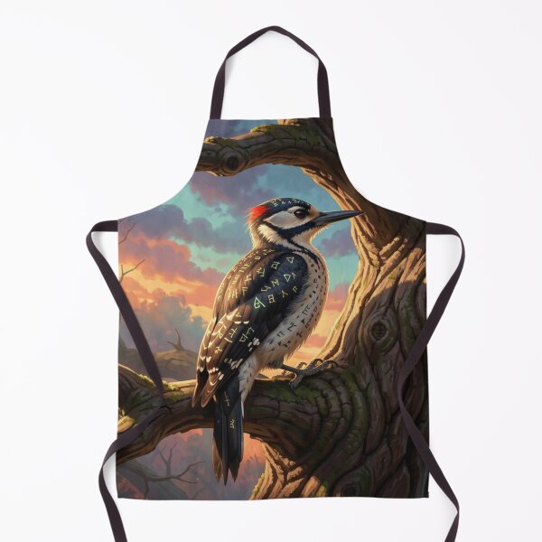 Item preview, Mystical Woodpecker at Sunset – Runic Feathers and Painterly Forest Magic in Vivid Colors designed and sold by FotoworldEdel.