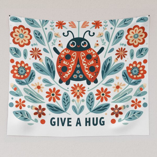 Item preview, Give a Hug Ladybug – Scandinavian Folk Art Nursery Rhyme by heidiannemorris © designed and sold by FOLK ART FUSION by heidiannemorris.