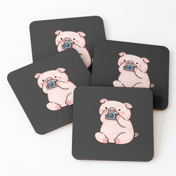 Item preview, Cute Kawaii Photographer Pig – Chubby Embroidered Pig Taking Photos Cartoon Design designed and sold by ColorSplash123.