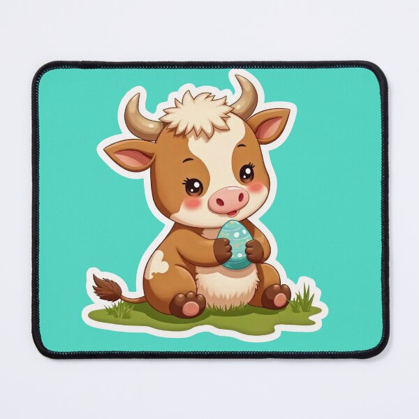 Item preview, Cute Kawaii Brown Baby Cow Holding Easter Egg  designed and sold by Wonderful World of Whimsy.
