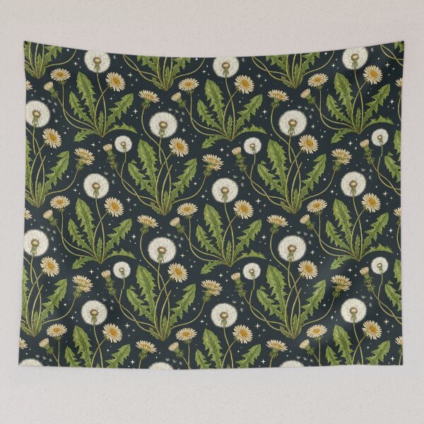 Item preview, Dandelion Wish Pattern Dark Botanical Night Sky Floral Print designed and sold by matchakpop.