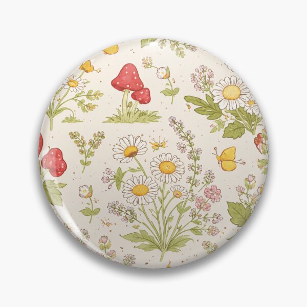 Item preview, Cottagecore Strawberry Daisy Floral Pattern – Cute Mushroom Butterfly Summer Dress Pattern designed and sold by GozdeSoftChaos.