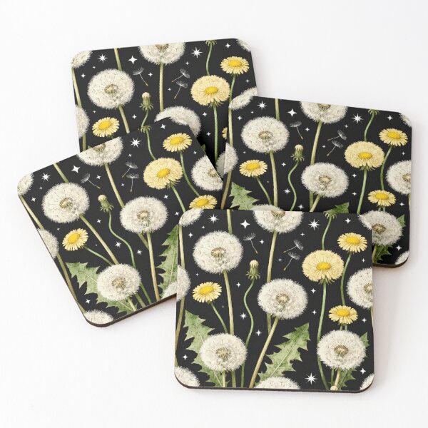 Item preview, Dandelion Wish Pattern Dark Botanical Night Sky Floral Print designed and sold by matchakpop.