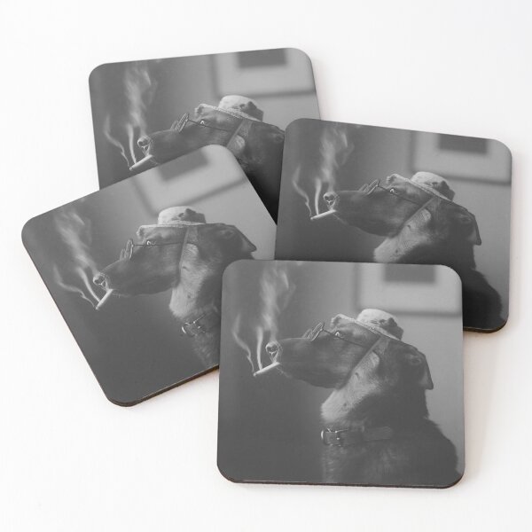 Item preview, Vintage humorous dog in hat smoking cigarette funny black and white photograph poster art print designed and sold by Astrid Arkhangelsky.