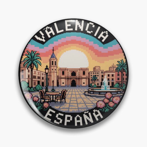 Item preview, Valencia Spain Pixel Art: Sunset Plaza Illustration  designed and sold by CircinusStore.