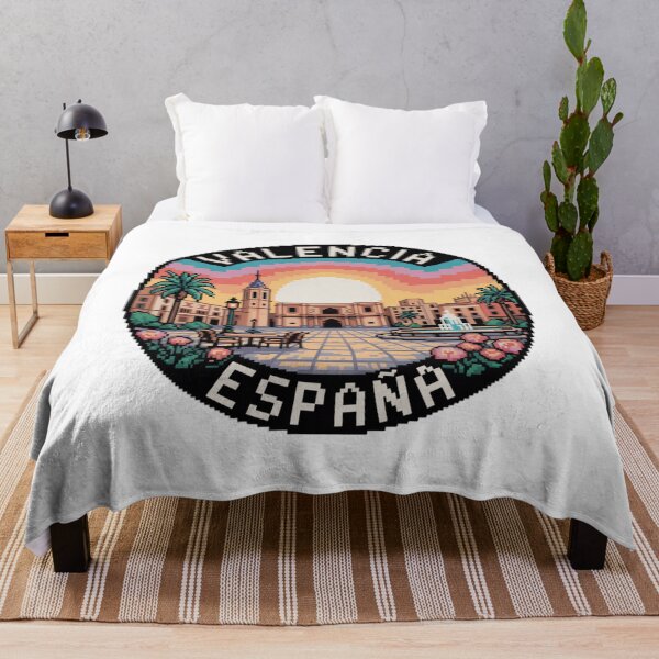 Item preview, Valencia Spain Pixel Art: Sunset Plaza Illustration designed and sold by CircinusStore.