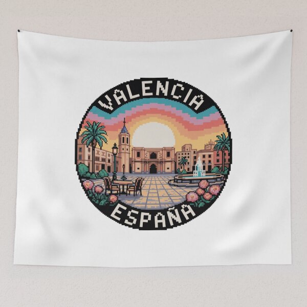 Item preview, Valencia Spain Pixel Art: Sunset Plaza Illustration  designed and sold by CircinusStore.