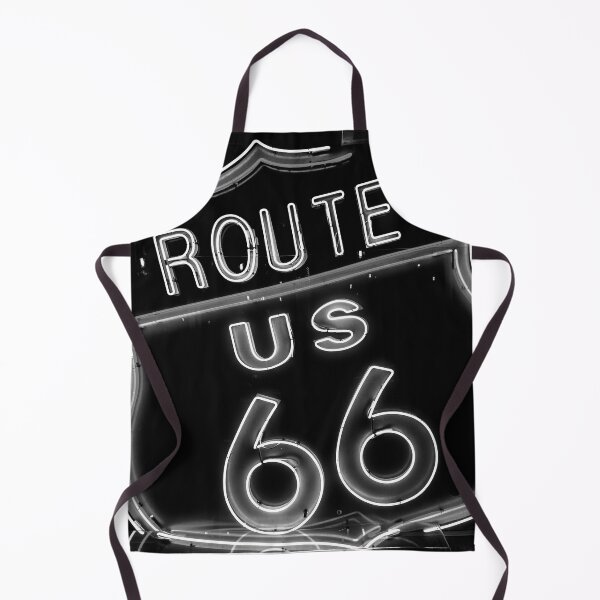 Item preview, Route 66 neon light road sign vintage black and white photograph poster art print designed and sold by Astrid Arkhangelsky.
