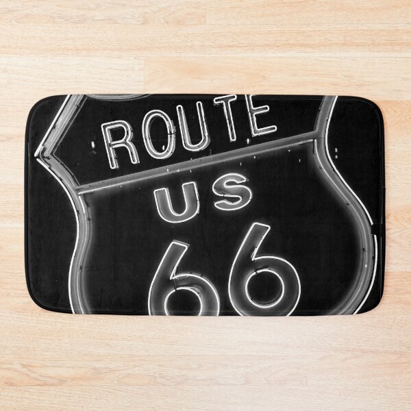 Item preview, Route 66 neon light road sign vintage black and white photograph poster art print designed and sold by Astrid Arkhangelsky.