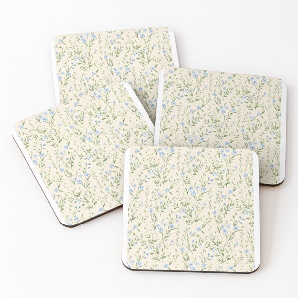 Item preview, Beige background with white and blue flowers, calm and gentle, floral design, patterns designed and sold by wizard-work.
