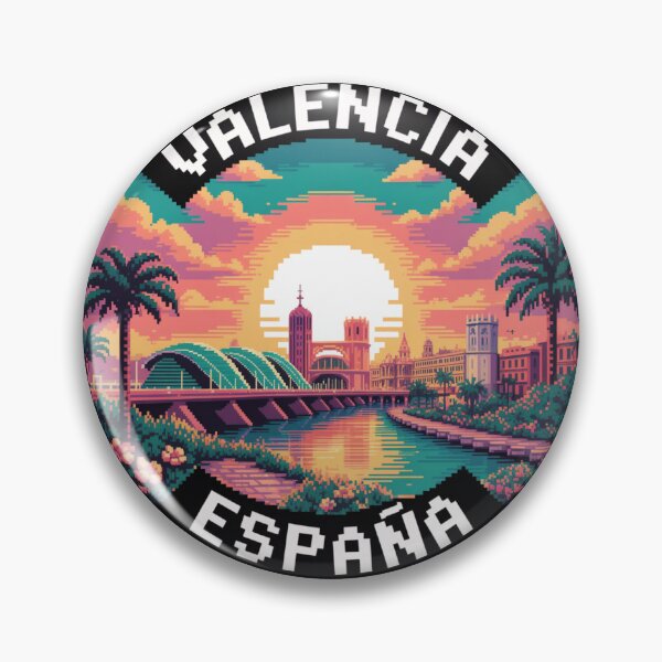 Item preview, Valencia Spain Pixel Art: Sunset Skyline Illustration designed and sold by CircinusStore.