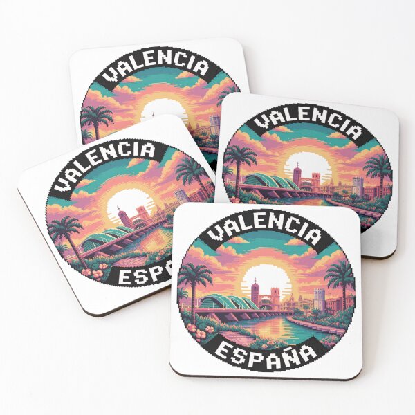 Item preview, Valencia Spain Pixel Art: Sunset Skyline Illustration designed and sold by CircinusStore.