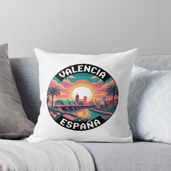 Item preview, Valencia Spain Pixel Art: Sunset Skyline Illustration designed and sold by CircinusStore.