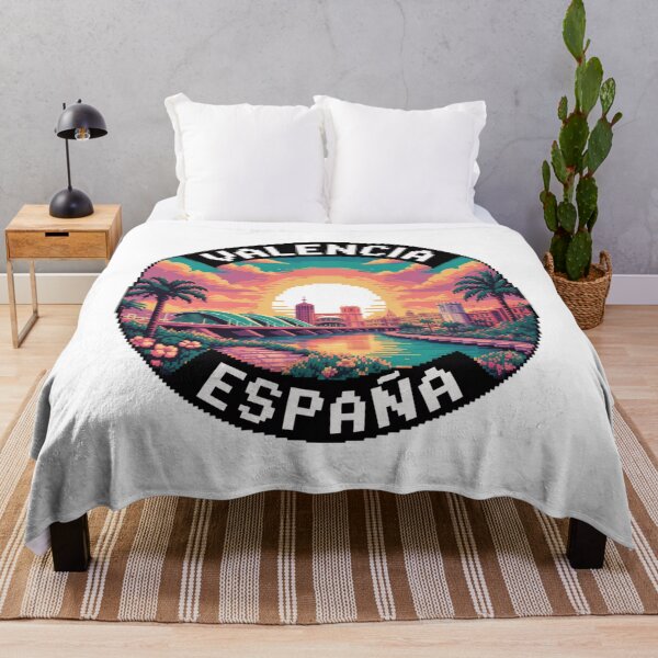 Item preview, Valencia Spain Pixel Art: Sunset Skyline Illustration designed and sold by CircinusStore.