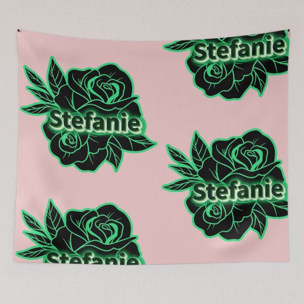 Artikelvorschau, Stefanie Floral Rose Namensdesign | Personalisierter Blumenname | Grüne Rosengrafik | Individuelle Namenskunst entworfen und verkauft von CozyBlobStudio.